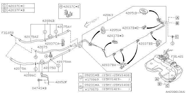 2005 Subaru Forester DAMPER Fuel Assembly Return Diagram for 42086SA030