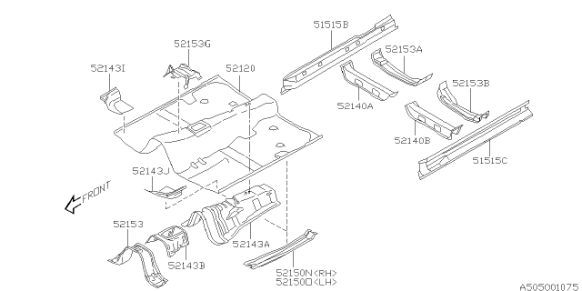 2005 Subaru Forester Filler Cross Member Complete, Front Right Diagram for 52140FE002