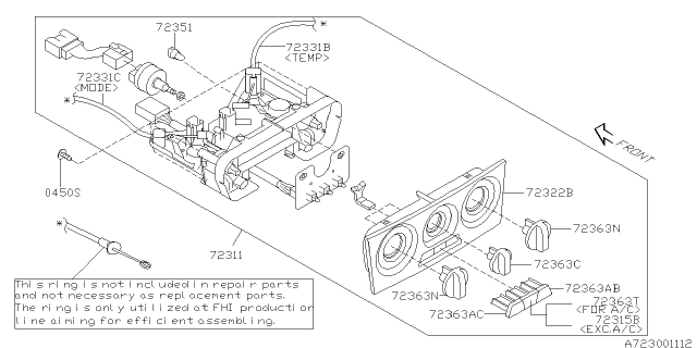 2005 Subaru Forester Heater Control Assembly Diagram for 72311SA091