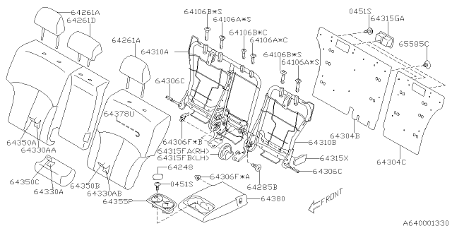 2011 Subaru Outback Rear Center Arm Rest Assembly Diagram for 64380AJ01AWJ