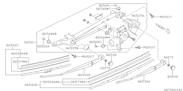 2012 Subaru Outback Wiper - Windshilde Diagram