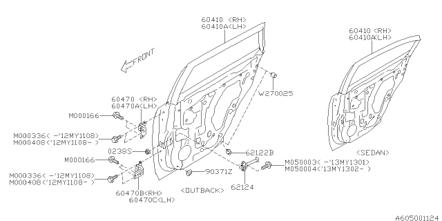 2012 Subaru Legacy Panel Assembly Rear Door Left Diagram for 60409AJ01B9P