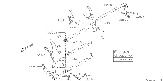 2010 Subaru Legacy Shifter Fork & Shifter Rail Diagram 2