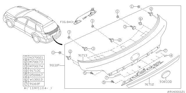 2012 Subaru Legacy GARNISH Assembly Rear Gate B Diagram for 91119AJ48AU3