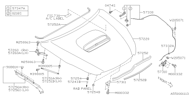 2011 Subaru Outback Front Hood & Front Hood Lock Diagram 1