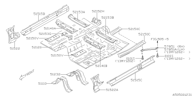 2011 Subaru Outback Frame Side Front Rear Complete Diagram for 52150AJ20A9P