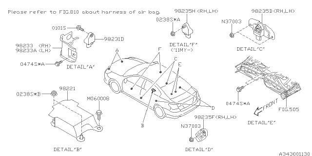 2011 Subaru Outback Control Unit Air Bag Diagram for 98221AJ09A