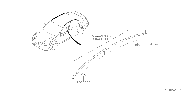 2011 Subaru Outback Molding Assembly Rf SDNRH Diagram for 91046AJ02A