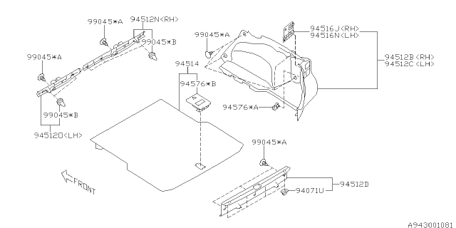 2011 Subaru Legacy Mat Trunk Diagram for 94514AJ10A