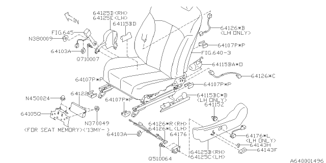 2014 Subaru Legacy Switch Assembly Power Seat Diagram for 64176AJ03AJC