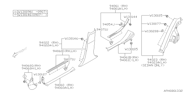 2010 Subaru Legacy Inner Trim Diagram 1