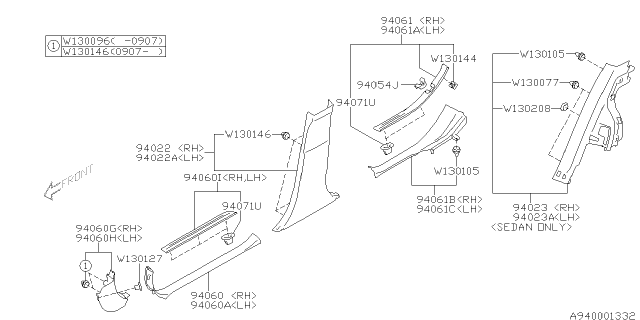 2010 Subaru Legacy Cover Catcher Diagram for 94053AJ05A