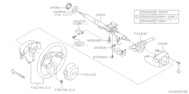 2014 Subaru Outback Steering Column Assembly Diagram for 34500AJ14A