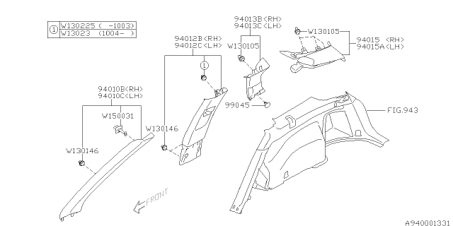 2010 Subaru Outback Trim Panel Assembly C Pillar RLW Diagram for 94013AJ03AME