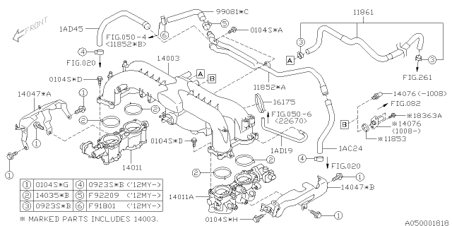 2011 Subaru Outback PROTR-Intake Manifold Diagram for 14047AA85A