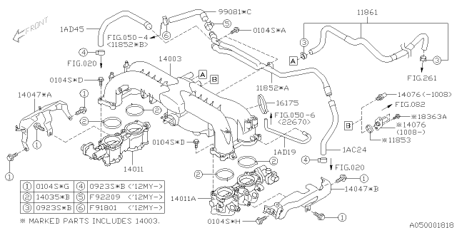 2011 Subaru Outback Hose Assembly Ma Vacuum Diagram for 11861AA070