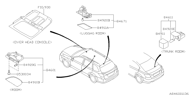 2014 Subaru Legacy Lamp - Room Diagram