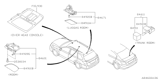 2012 Subaru Outback Lamp - Room Diagram