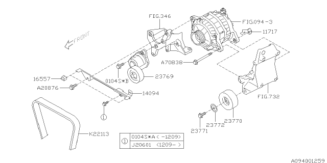 2013 Subaru Legacy V Belt 21X4X1628 Diagram for 809221130