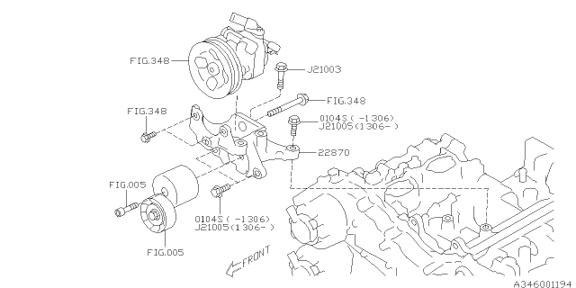 2014 Subaru Legacy Bracket Power Steering Pump Diagram for 22870AA28A