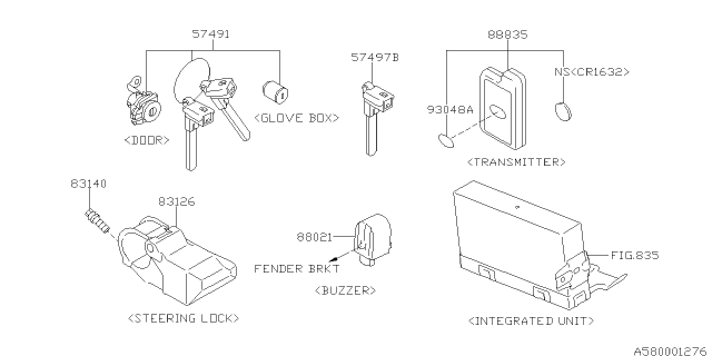 2012 Subaru Legacy Key Kit & Key Lock Diagram 2