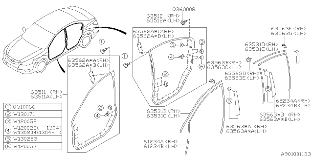 2014 Subaru Legacy Weather Strip Diagram 2