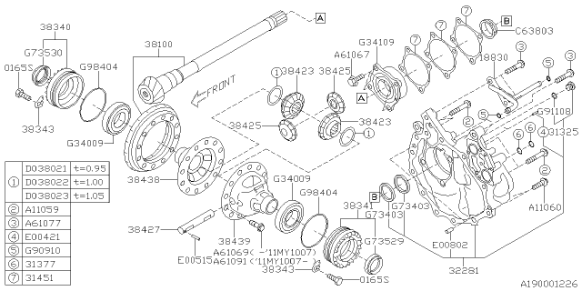 2012 Subaru Legacy Gear Set HYPOID Diagram for 38100AB841