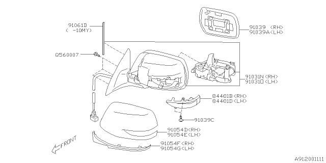 2014 Subaru Outback Cover Cap Out Mirror Right Diagram for 91059AJ00A