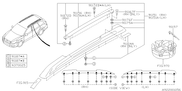 2014 Subaru Legacy Roof Rail Assembly Left Diagram for 91151AJ05A