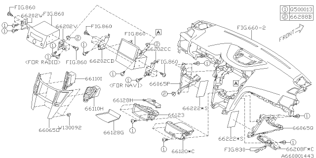 2012 Subaru Outback Pocket Center SIA Diagram for 66128AJ00A
