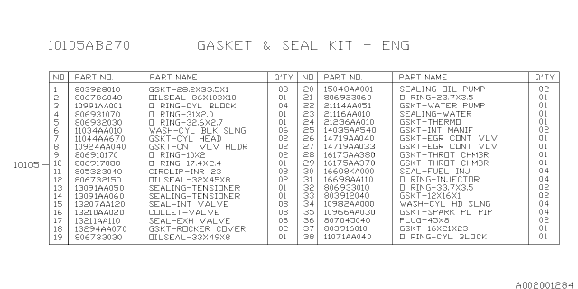 2013 Subaru Legacy Engine Gasket & Seal Kit Diagram 2