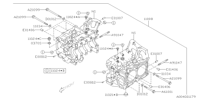 2010 Subaru Outback Block Set Cylinder Diagram for 11008AB310