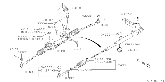 2011 Subaru Legacy Power Steering Gear Box Assembly Diagram for 34110AJ033