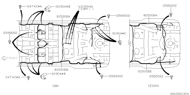 2013 Subaru Outback Wiring Harness Rear LH Diagram for 81503AJ53A