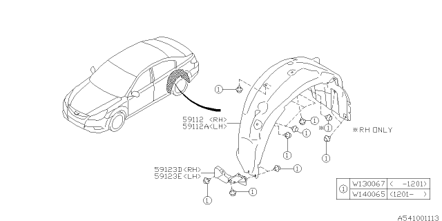 2012 Subaru Outback Mud Guard Rear Diagram for 59122AJ01A