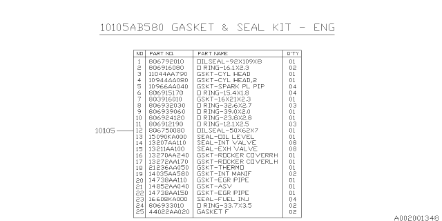 2013 Subaru Legacy Engine Gasket & Seal Kit Diagram 6