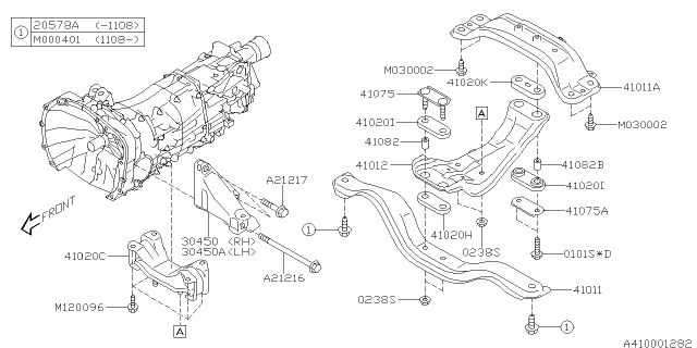 2012 Subaru Outback Rear Crossmember Complete Diagram for 41011AG051
