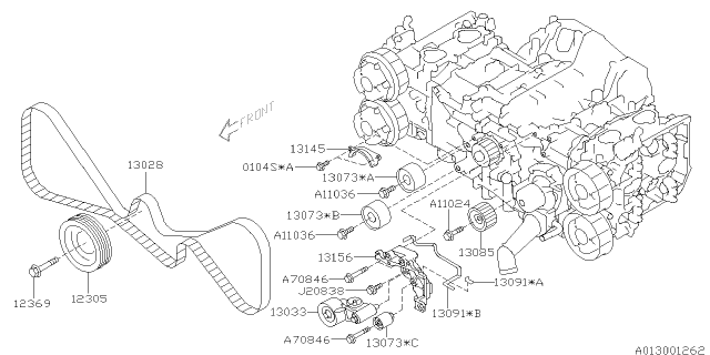 2012 Subaru Legacy IDLER Complete Belt NO2 Diagram for 13085AA101