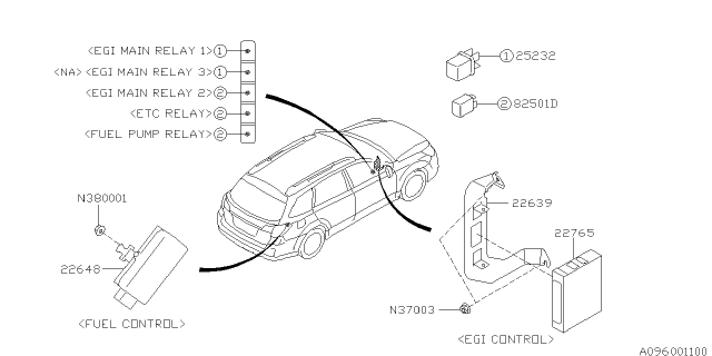 2014 Subaru Legacy Control Assembly Fuel Pump Diagram for 22648AA160