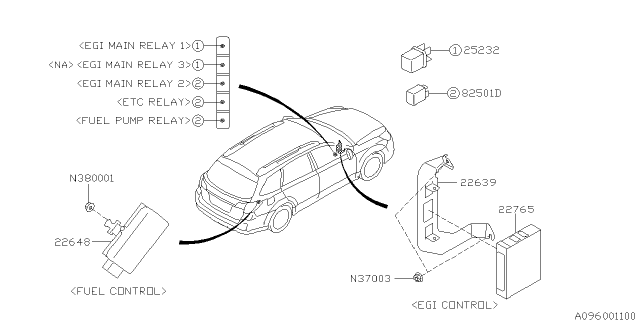 2010 Subaru Legacy Relay & Sensor - Engine Diagram