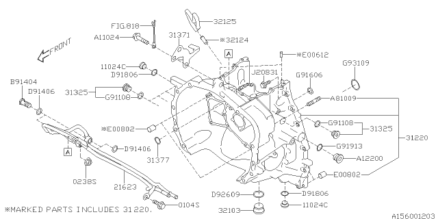 2014 Subaru Outback Oil Cooler Pipe Complete Diagram for 21623AA140