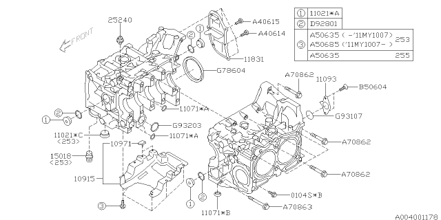 2011 Subaru Outback O Ring Cylinder Block Diagram for 11071AA040