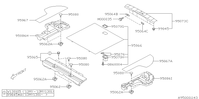 2013 Subaru Outback Cover Handle Rear Floor Lower Diagram for 95070AG050