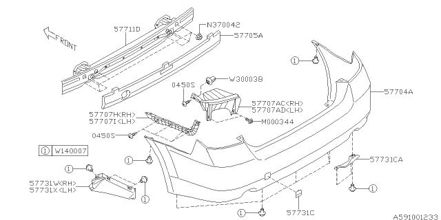 2012 Subaru Outback Bumper Face Rear OBKSIA Diagram for 57704AJ07A