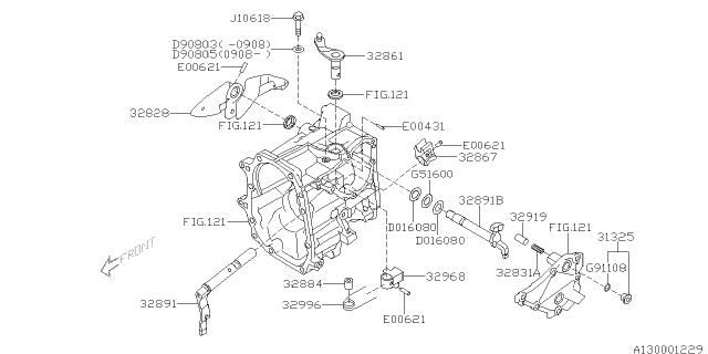 2013 Subaru Outback Shifter Fork & Shifter Rail Diagram 1