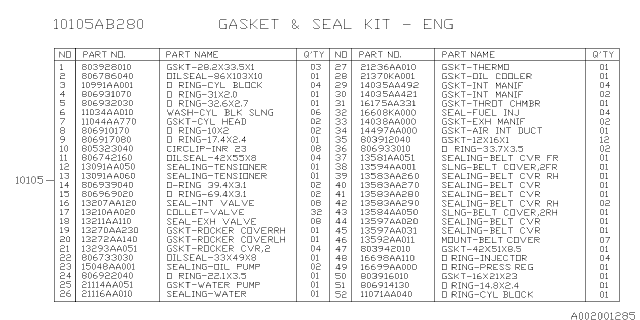 2013 Subaru Outback Engine Gasket & Seal Kit Diagram 3