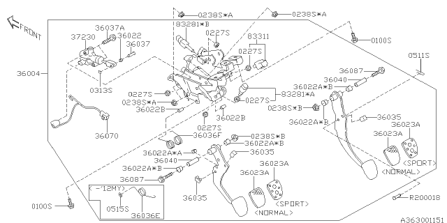 2013 Subaru Legacy Pedal System Diagram 2