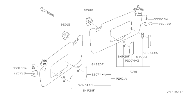 2011 Subaru Outback Left Sun Visor Assembly Diagram for 92011AJ08AME