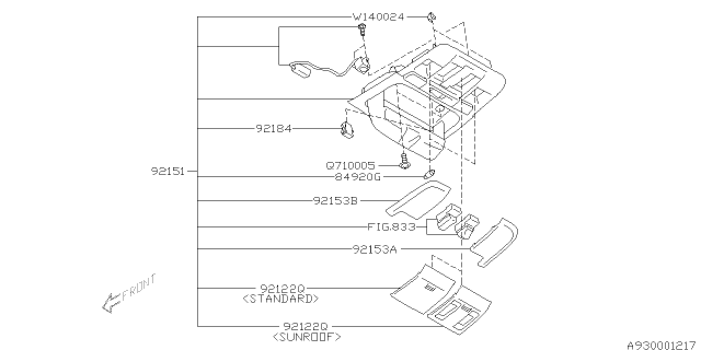 2013 Subaru Legacy Console Assembly OveRHead Diagram for 92151AJ14AME