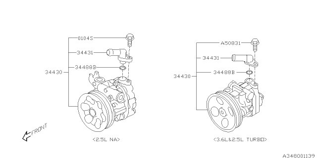 2013 Subaru Legacy Power Steering Pump Assembly Diagram for 34430AJ070